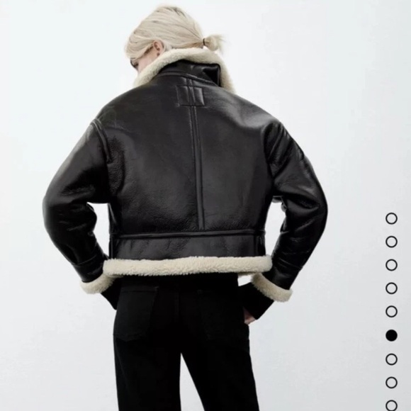 ZARA faux leather fleece collar jacket / leather Fleece Moto CEO Jacket SMALL - Picture 7 of 8